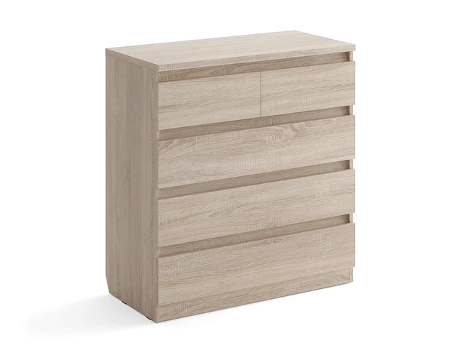 Белый комод Aksel 5 ящиков - дуб сонома