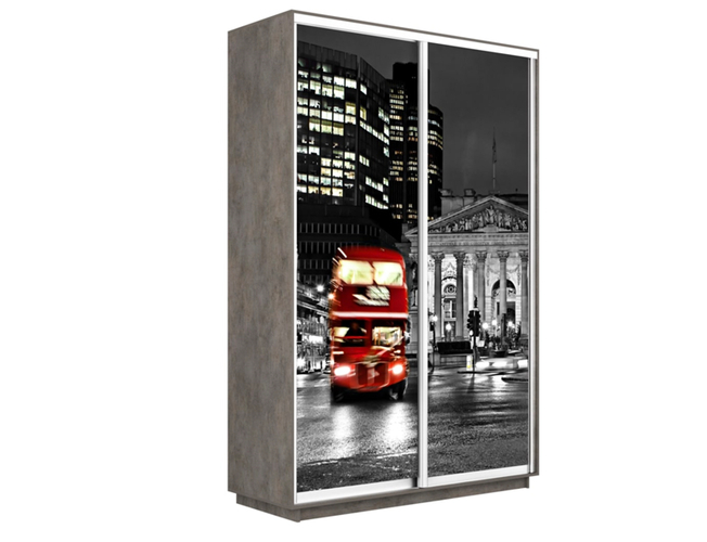 Шкаф-купе Экспресс Люкс 2-х дверный (Фото №1026 Ночной Лондон), Бетон