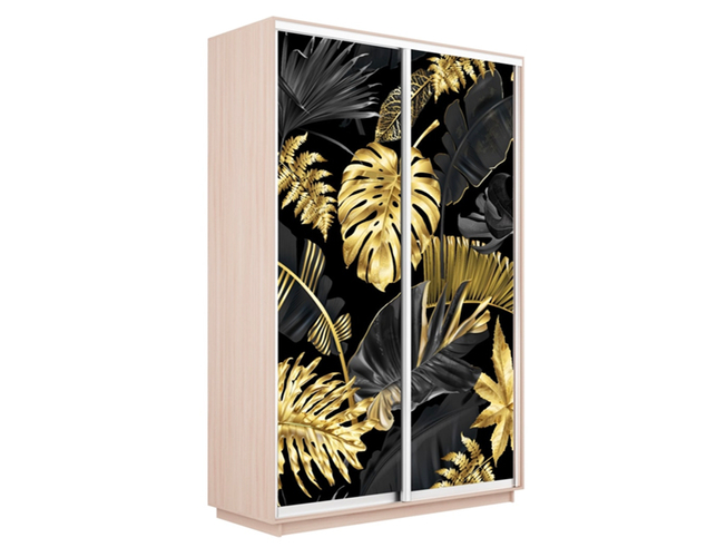 Шкаф-купе Экспресс 2-х дверный (Фото №1003 Листья золото), дуб молочный